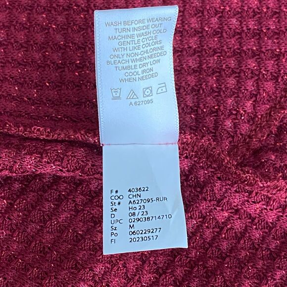 New LOGO Lori Goldstein Metallic Waffle Knit Mock Neck Lace Top Size Medium - Picture 5 of 7